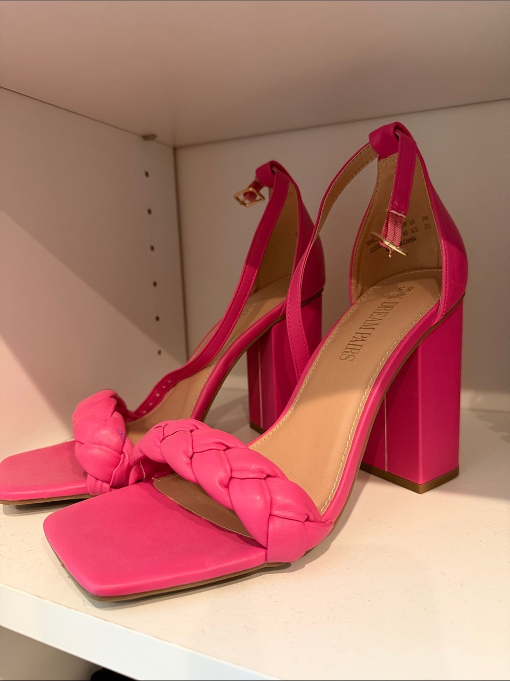 Dream Pairs Hot Pink Braided Strap Block Heel Sandals